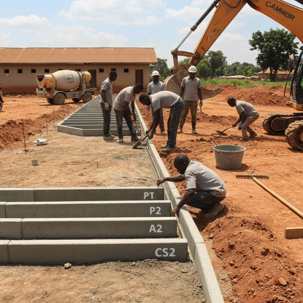 Bordure P1 installée le long d'un trottoir en ville au Cameroun